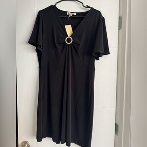NEW $125 MICHAEL KORS Size XL Black Knee Length Stretch Dress Gold Hardware